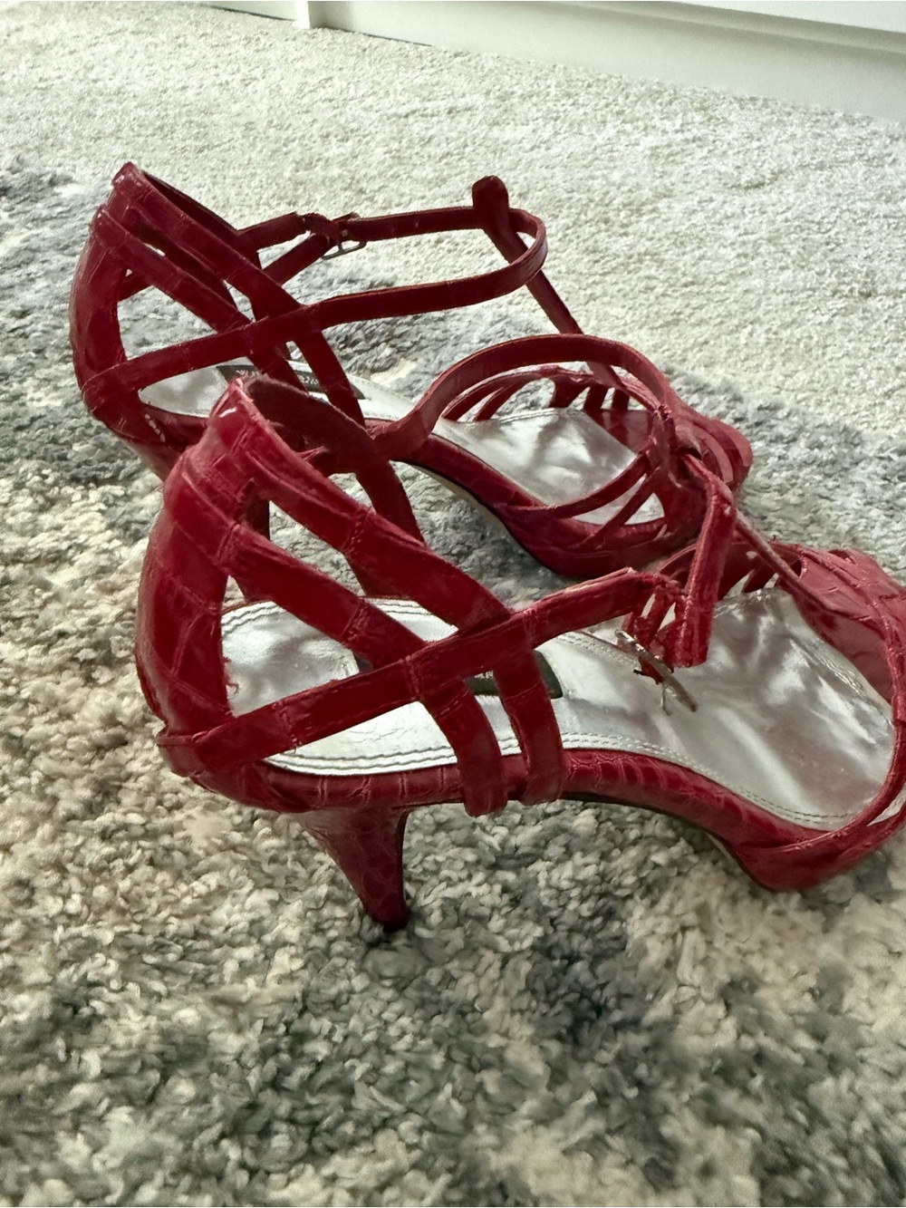 White House Black Market Shoes - Red Strappy Kitten Heels - Picture 2 of 6